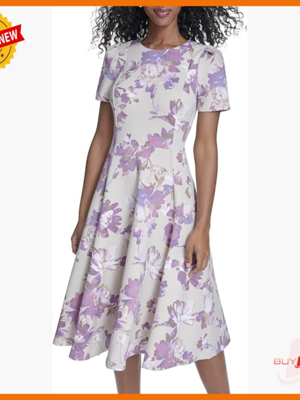Short Sleeve Knee Length Crepe A-Line Dress Fit Flare Casual